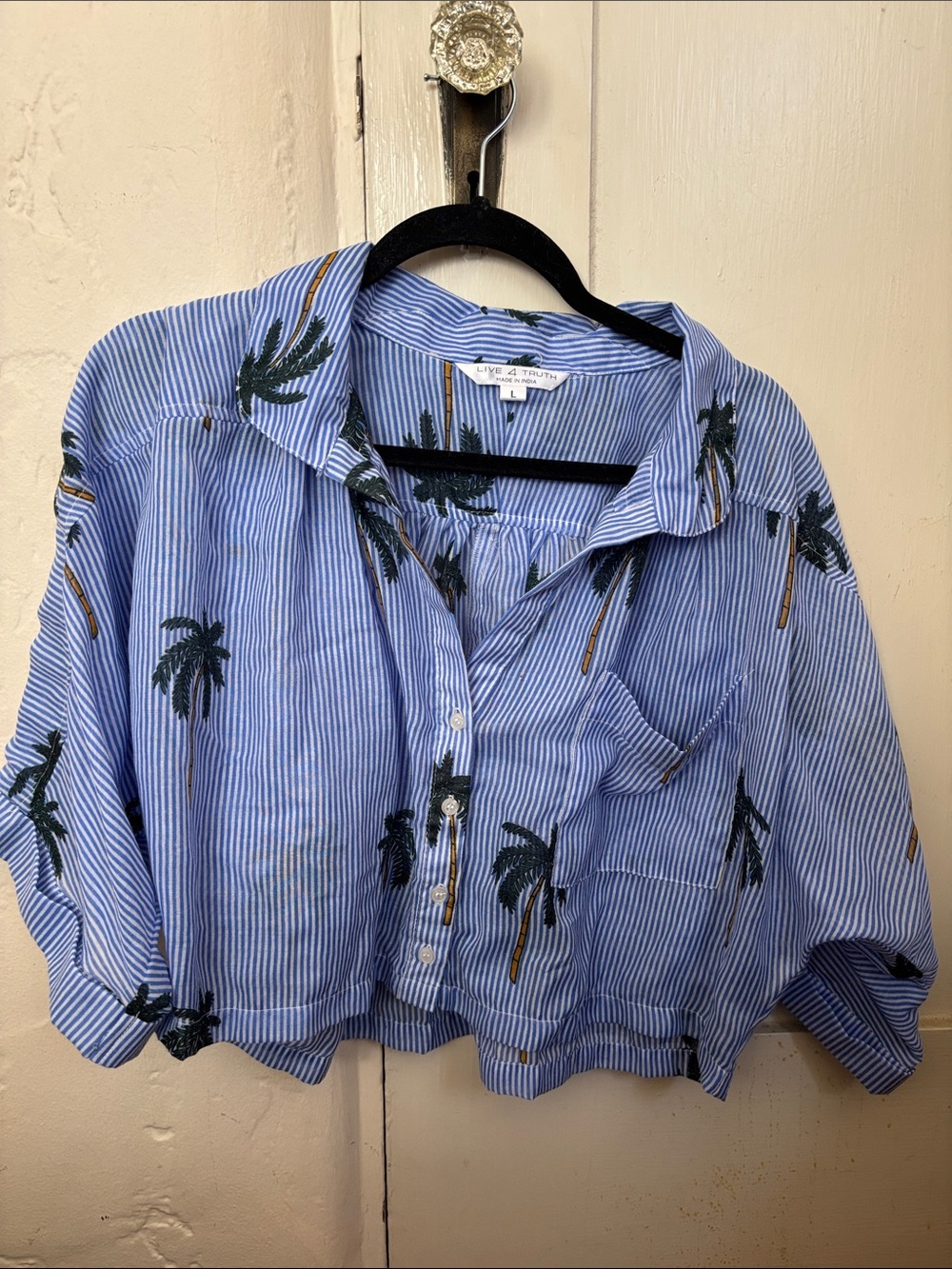 Live 4 Truth Blue and White Striped Shirt with Palm Embroidery